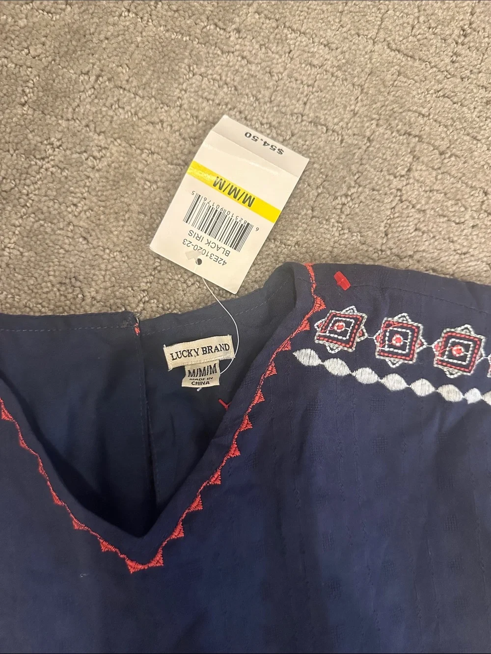 Lucky Brand Navy Dress with orange & White Embroidery Girls medium